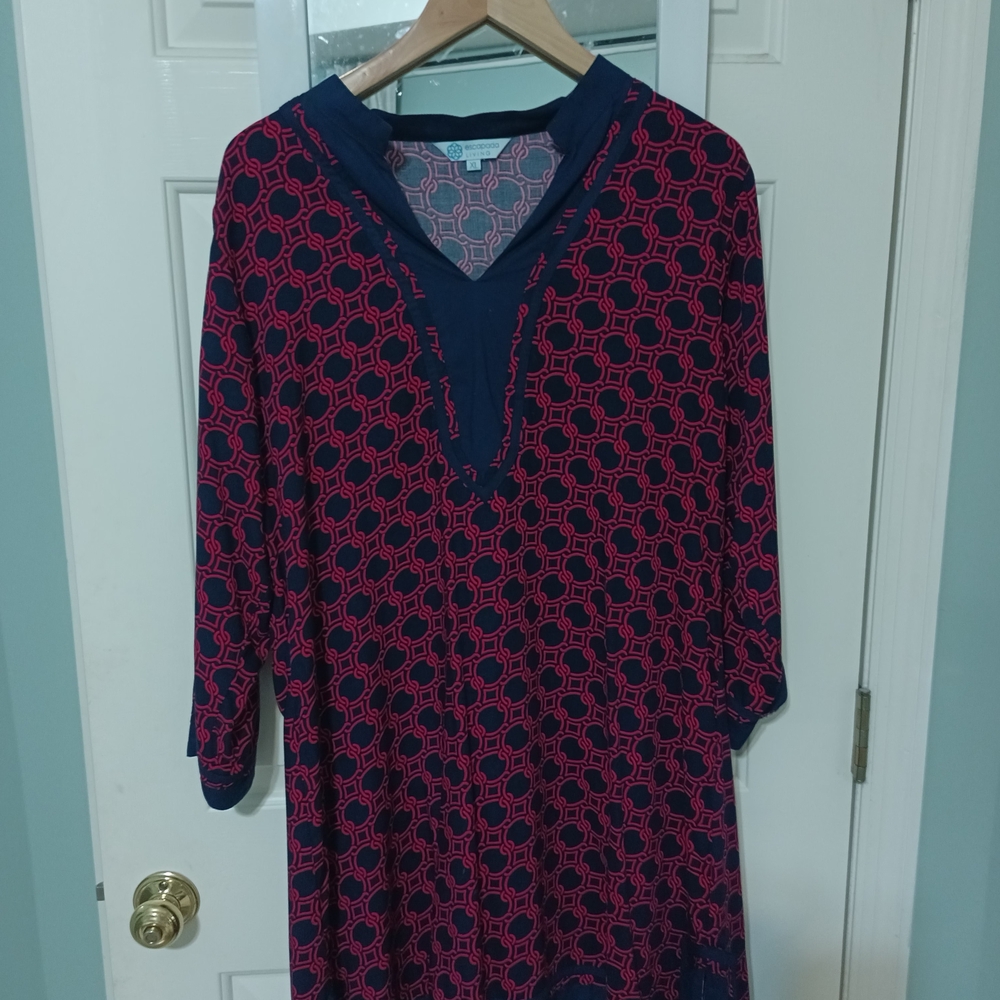 Escapada Navy and Fuscia Geometric Dress.
